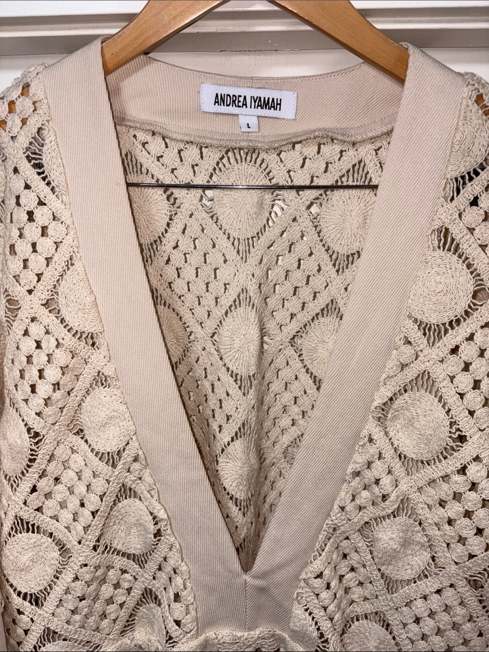 Andrea Iyamah Knit Crochet Dress in Cream - Picture 2 of 8